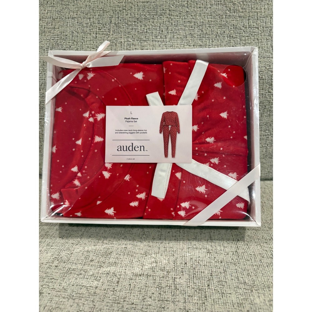 Auden Women Red Christmas Tree Plush Fleece Pajama Set Large 2 Piece Gift Box